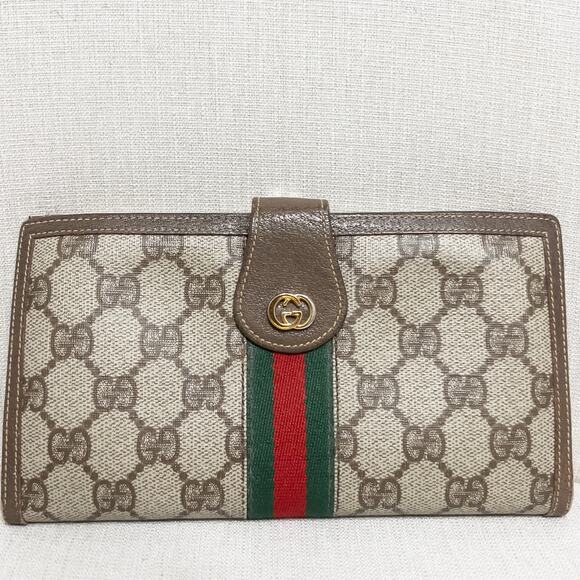 VIntage Gucci Wallet Trifold Brown Monogram GG Passport Sherry Line Canvas 80s - Picture 1 of 16
